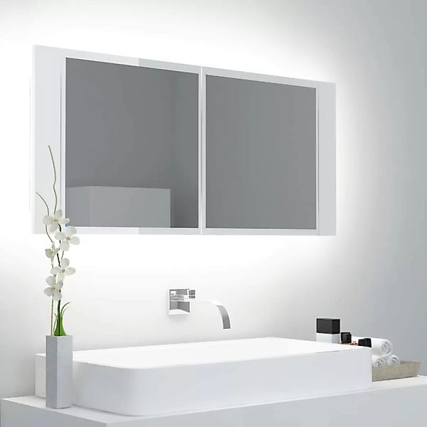 Led-bad-spiegelschrank Hochglanz-weiß 100x12x45 Cm günstig online kaufen