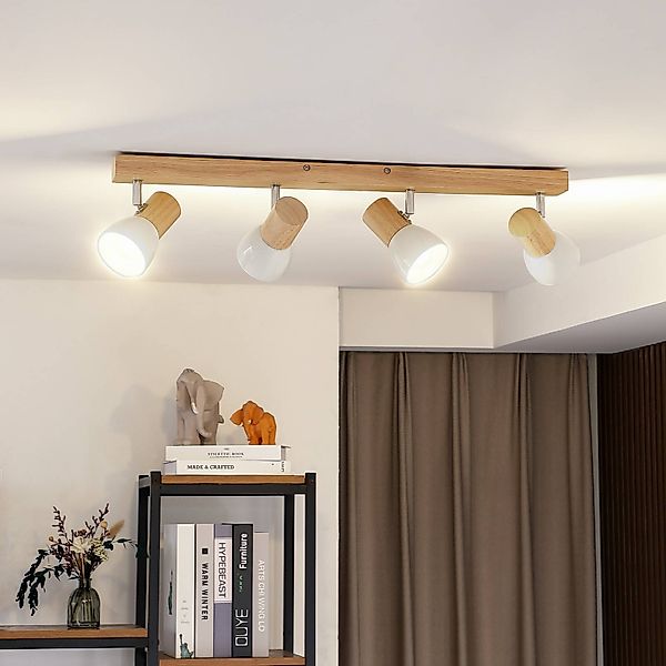 Lindby Deckenleuchte Thorin, 67 cm, 4-flg., weiß, Holz, E14 günstig online kaufen