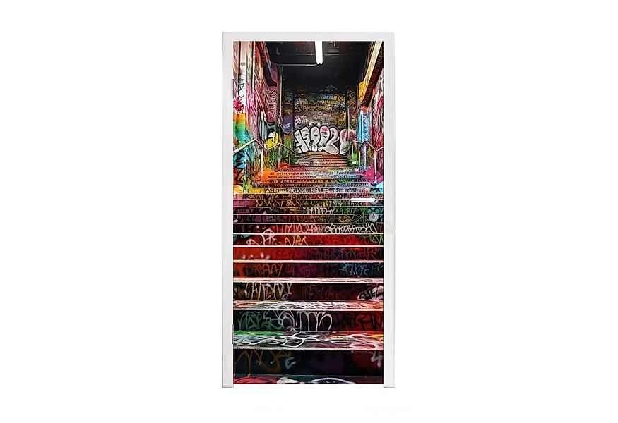 MuchoWow Türtapete Treppe - Graffiti - Farben - Kunst, Matt, bedruckt, (1 S günstig online kaufen