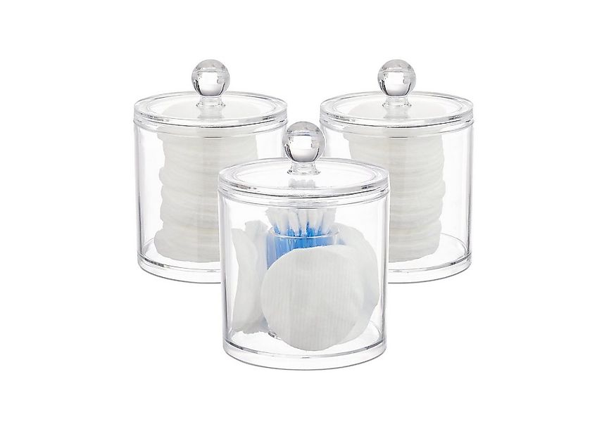 relaxdays Wattestäbchenspender Wattestäbchen Aufbewahrung 3er Set, transpar günstig online kaufen