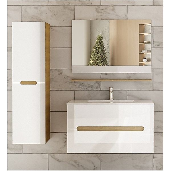 Faizee Möbel Badmöbel-Set Badmöbelset 90cm Hochglanz günstig online kaufen