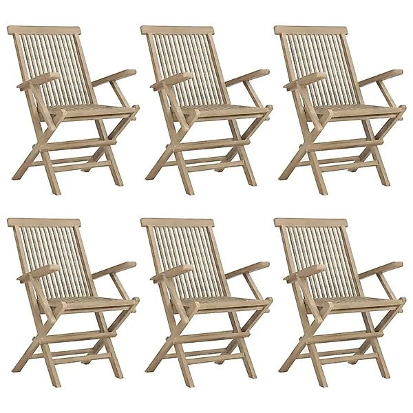 vidaXL Gartenstühle 6 Stk Klappbar Grau 56x61x89 cm Massivholz Teak 3155071 günstig online kaufen