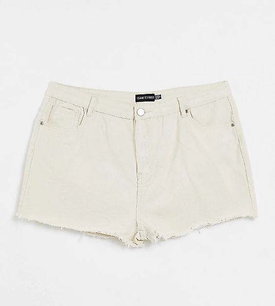 I Saw It First Plus – Ausgefranste Mom-Shorts in Creme mit hohem Bund-Weiß günstig online kaufen