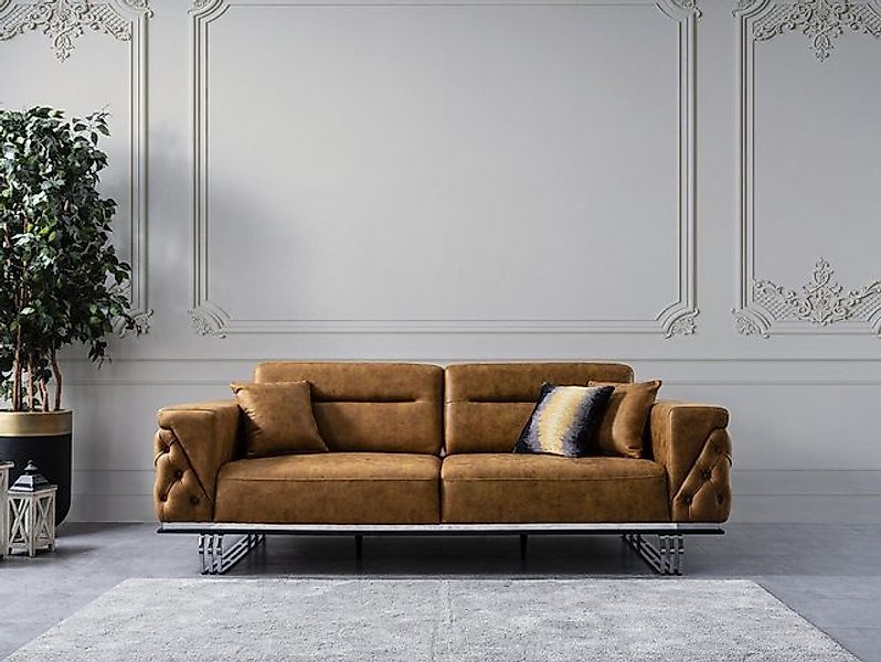 Xlmoebel Sofa Luxuriöses braunes Kunstleder-Sofa für vier Personen im Wohnz günstig online kaufen