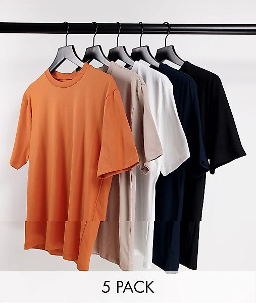 River Island – Schmal geschnittene T-Shirts in verschiedenen Farben im 5er- günstig online kaufen