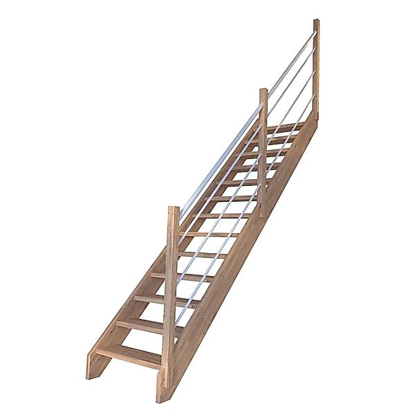 Treppe Mykonos Pro Eiche Ger. 90 cm Holz-Edelstahl-Geländer Weiß R FSC® günstig online kaufen