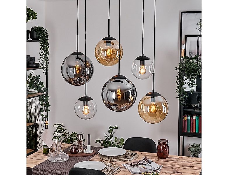 hofstein Hängeleuchte Hängelampe aus Metall/Glas in Schwarz/Bernstein-/Rauc günstig online kaufen
