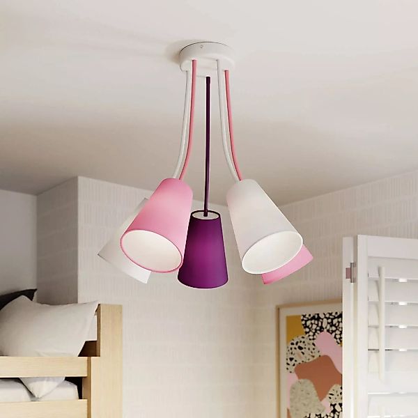 Deckenlampe Wire Kids 5-flammig, weiß/pink/violett günstig online kaufen