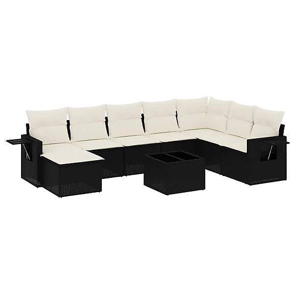 vidaXL 9-Tlg Garten-Sofagarnitur mit Kissen Schwarz Poly Rattan 3252903 günstig online kaufen
