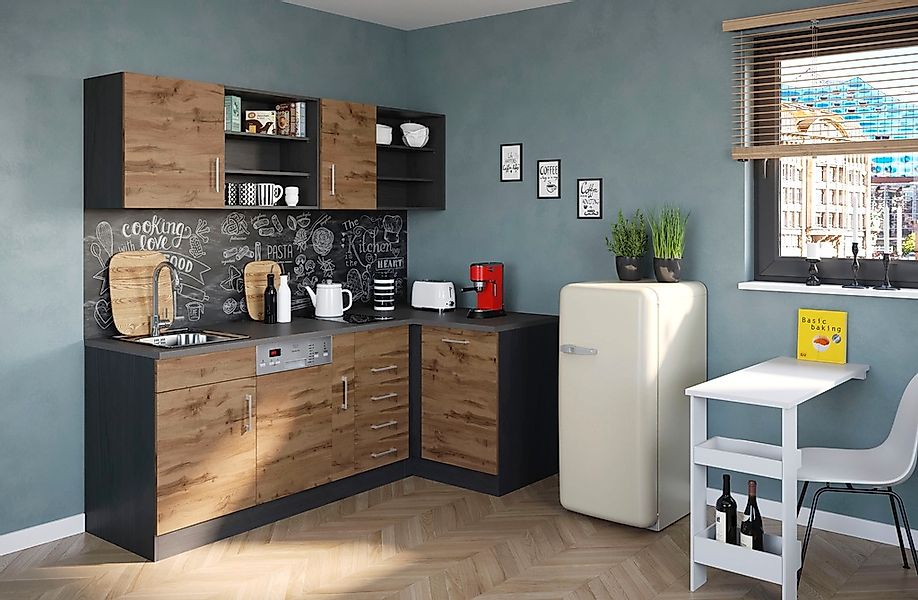 KOCHSTATION Küche "KS-Mali" Stellbreite 210/110 cm, mit E-Geräten günstig online kaufen