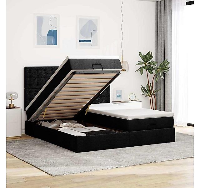 vidaXL Bett, Ottoman-Bett mit Matratzen & LEDs Schwarz 160x200 cm Stoff günstig online kaufen