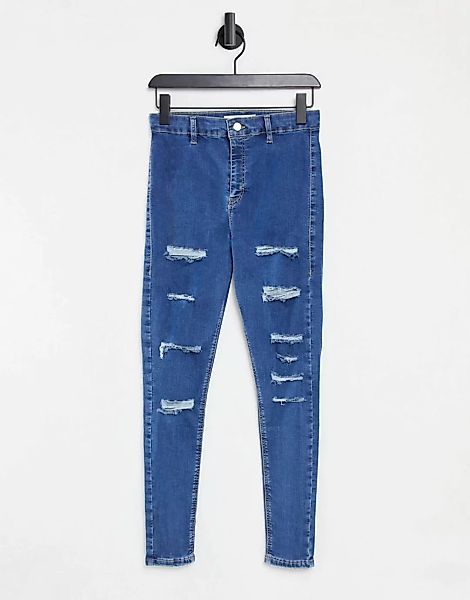Topshop – Joni – Enge Jeans in Mittelblau mit Zierrissen günstig online kaufen