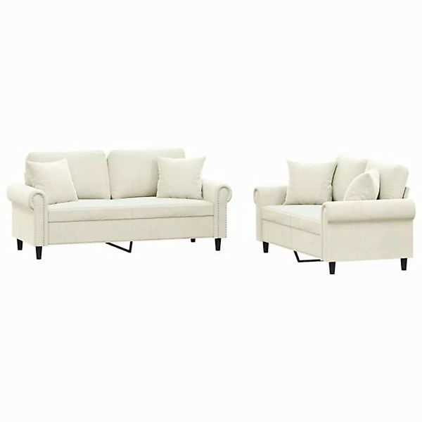 vidaXL Sofa 2-tlg. Sofagarnitur mit Kissen Creme Samt günstig online kaufen