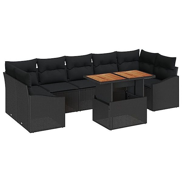 vidaXL Loungesofa 8-tlg. Garten-Essgruppe mit Kissen Schwarz Poly Rattan, 8 günstig online kaufen