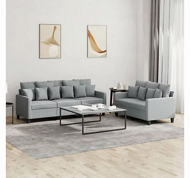 vidaXL Sofa 2-tlg. Sofagarnitur mit Kissen Hellgrau Stoff günstig online kaufen