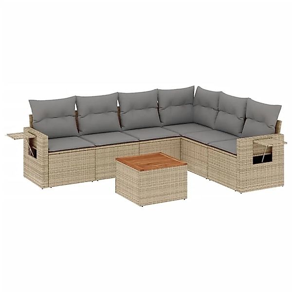 vidaXL 7-Tlg Garten-Sofagarnitur mit Kissen Beige Poly Rattan 3224582 günstig online kaufen