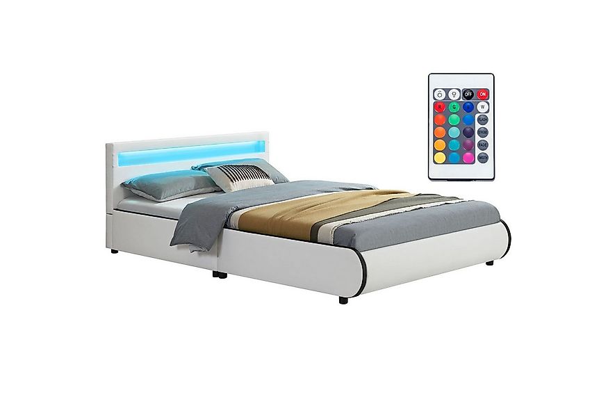 Juskys Polsterbett Sevilla, 140x200 cm, RGB-LED, Kunstleder, gepolstertes K günstig online kaufen