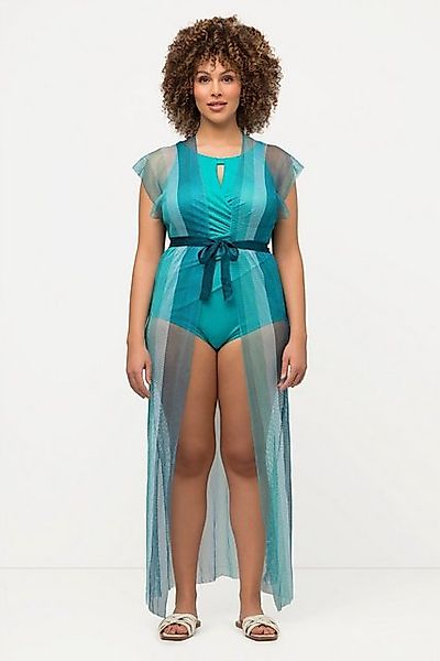 Ulla Popken Maxikleid Kaftan Glitzermesh Streifen offene Form Halbarm günstig online kaufen