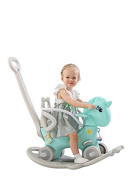 habeig Schaukelpferd Schiebegriff Schaukeltier Türkis und Rosa 87x88x42 cm günstig online kaufen