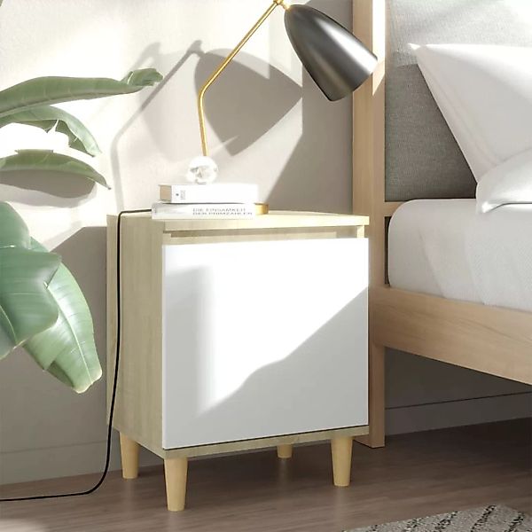 Nachttisch Mit Massivholz-beinen Sonoma-eiche Weiß 40x30x50cm günstig online kaufen