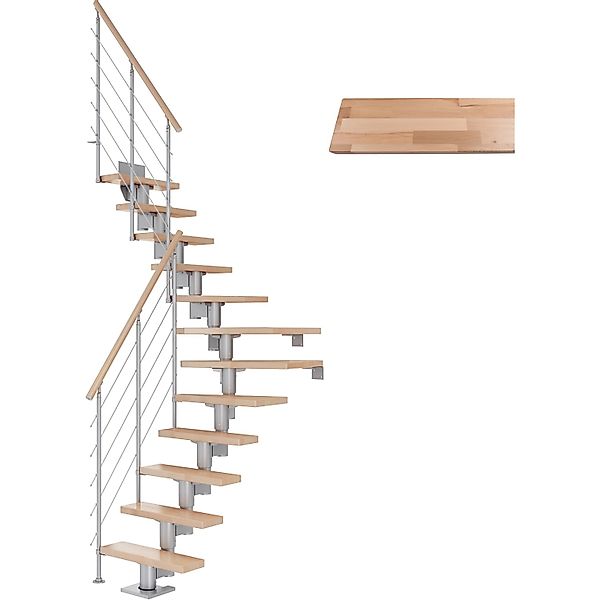 Dolle Mittelholmtreppe Dublin Buche Perlgrau GH bis 270 cm 1/2 Gewendelt 65 günstig online kaufen