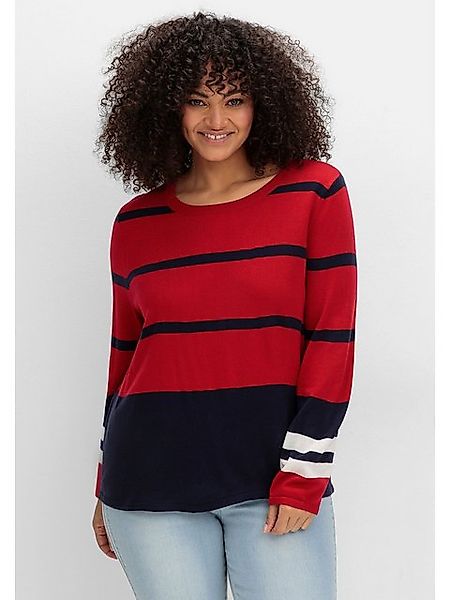 Sheego Rundhalspullover Große Größen im Colourblocking-Streifenmix günstig online kaufen
