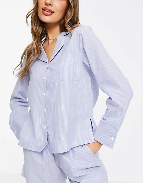 ASOS DESIGN – Mix & Match – Klassisches Pyjamahemd aus Baumwolle in Blau un günstig online kaufen