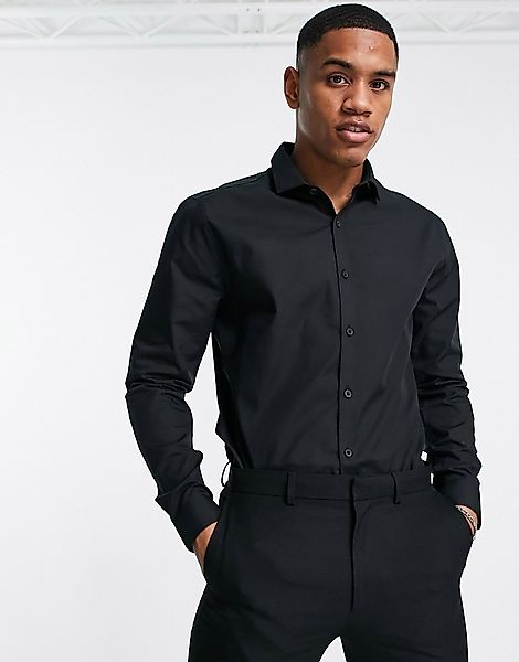 Topman – Langärmliges, elegantes Hemd in Schwarz günstig online kaufen