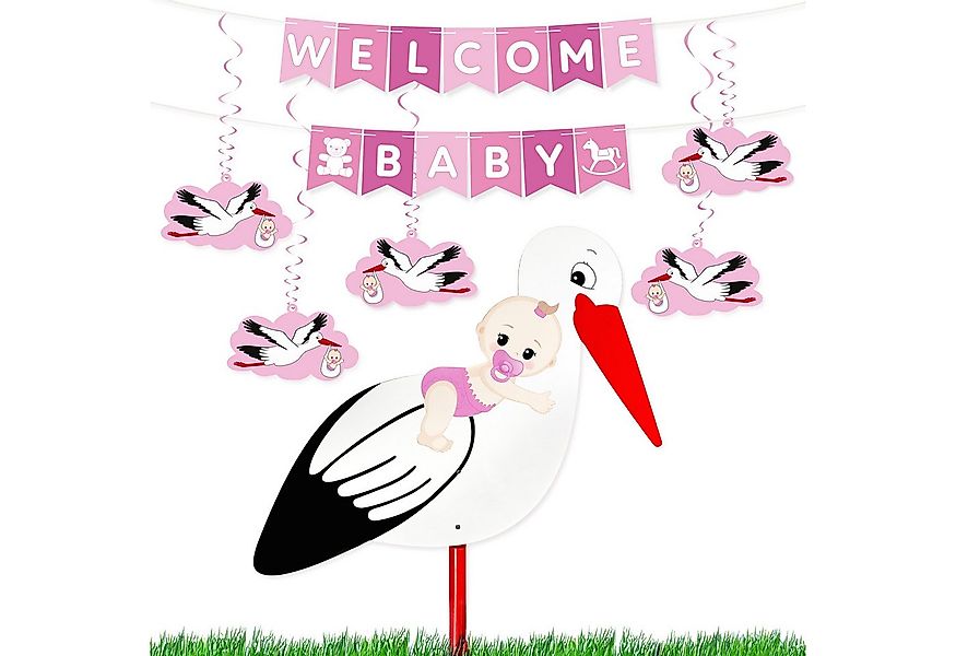 BRUBAKER Girlande Welcome Baby Girlande + Großer Storch aus Holz für Jungen günstig online kaufen