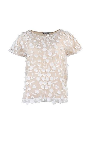 Passioni Blusentop Bluse in Beige mit transparentem Overlay und floralen Ap günstig online kaufen