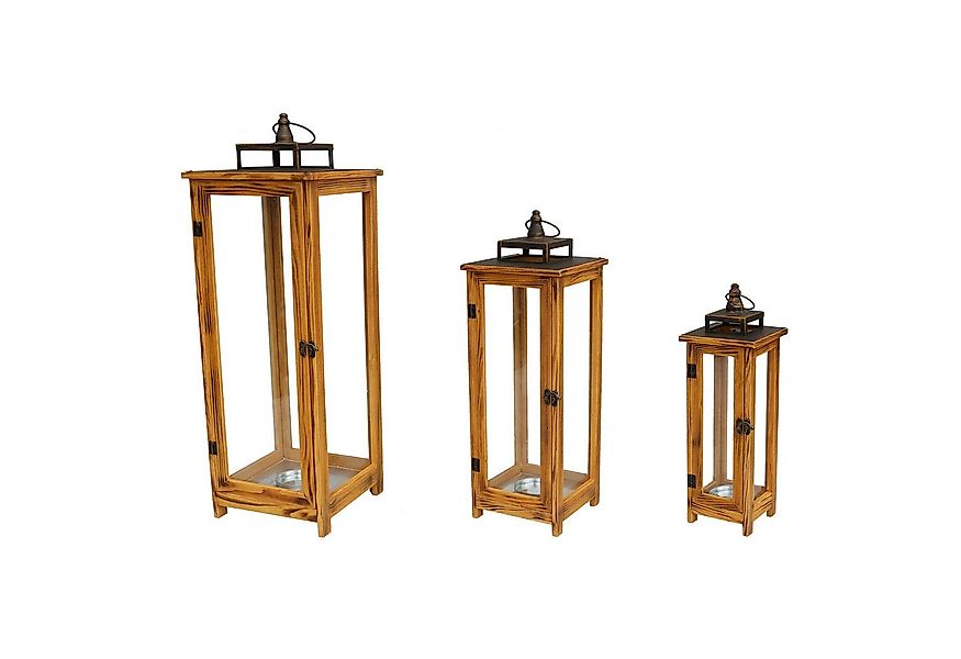 Mojawo Laterne 3er XXL Design Holz-Laternen-Set Windlicht Gartenlaterne Ede günstig online kaufen