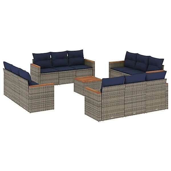 vidaXL 13-Tlg Gartensofa-Set mit Kissen Grau Polyrattan 3225844 günstig online kaufen