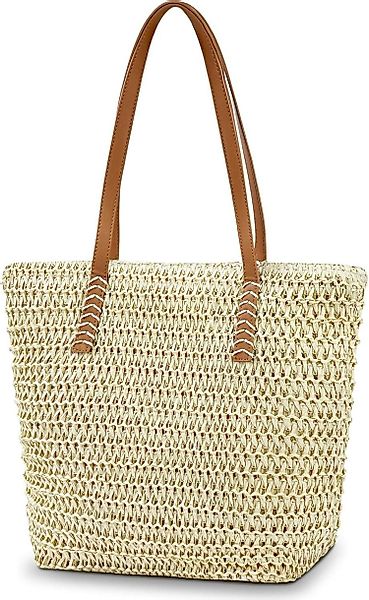 LuxusKollektion Strandtasche Strohtasche Damen groß, Stroh günstig online kaufen