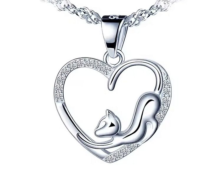 ELLAWIL Silberkette Kette mit Herzanhänger Herz Katze Tieranhänger Zirkonia günstig online kaufen