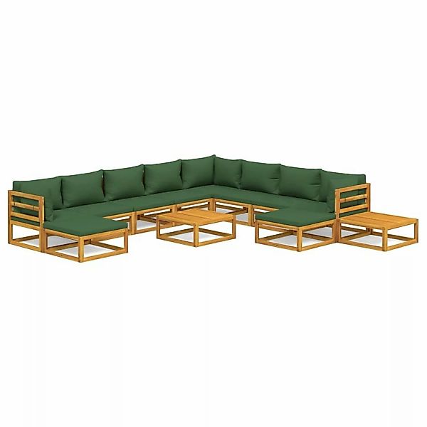 Vidaxl 12-tlg. Garten-lounge-set Mit Grünen Kissen Massivholz günstig online kaufen