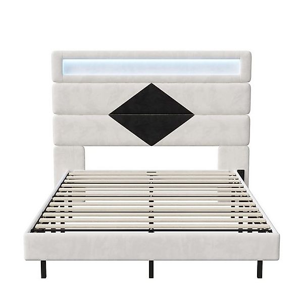Furnishings Home Polsterbett Stauraumbett Doppelbett Jugendbett LED + USB ( günstig online kaufen