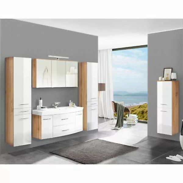 Lomadox Badmöbel Set mit 120cm Waschtisch FLORIDO-03-OAK weiß Hochglanz mit günstig online kaufen