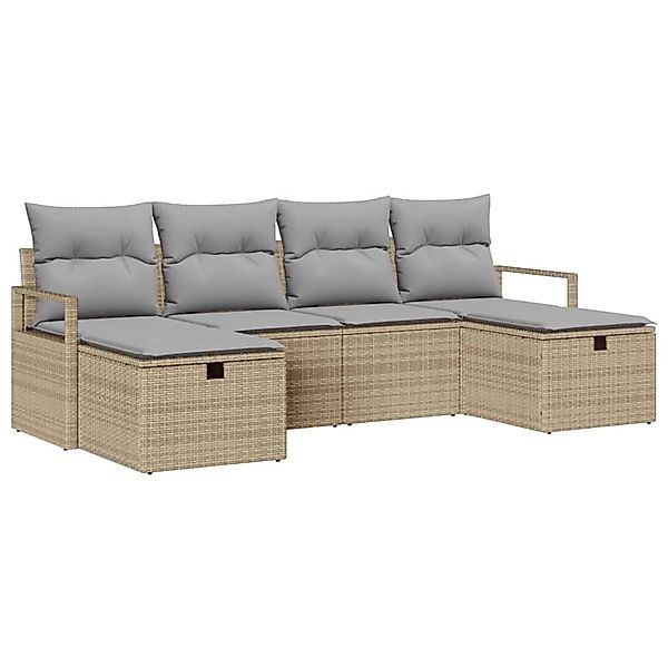 vidaXL Garten-Sofa-Set mit Kissen mit Speicher 6-Tlg Beige Poly Rattan 3360 günstig online kaufen