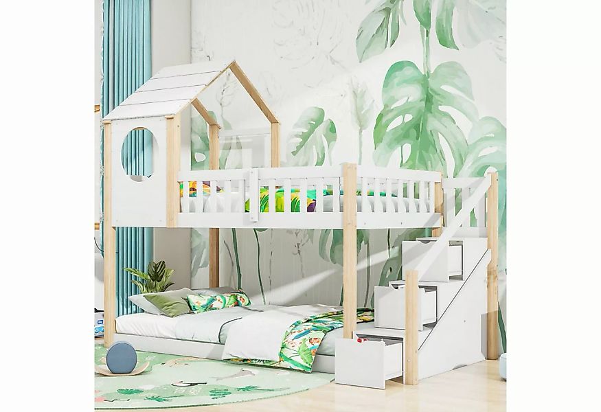 HAUSS SPLOE Etagenbett 90x200 cm Kinderbett in Hausform, Leiterschrank, ohn günstig online kaufen