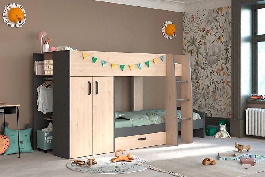 Faizee Möbel Etagenbett Etagenbett Stim Parisot +Kleiderschrank+Bettkasten+ günstig online kaufen
