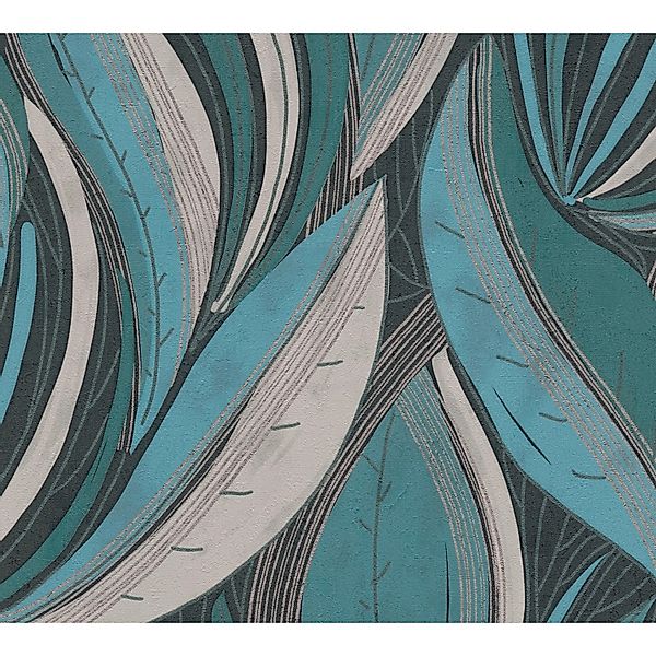 A.S. Creation Vliestapete Blätter Floral Modern 10,05 m x 0,53 m Blau-Grau günstig online kaufen