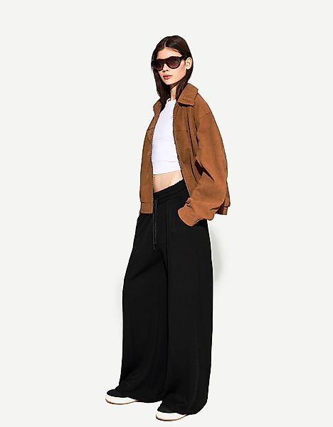 Bershka Soft-Wide-Leg-Hose Damen L Schwarz günstig online kaufen