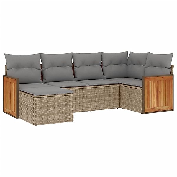 vidaXL 6-Tlg Garten-Sofagarnitur mit Kissen Beige Poly Rattan 3260260 günstig online kaufen