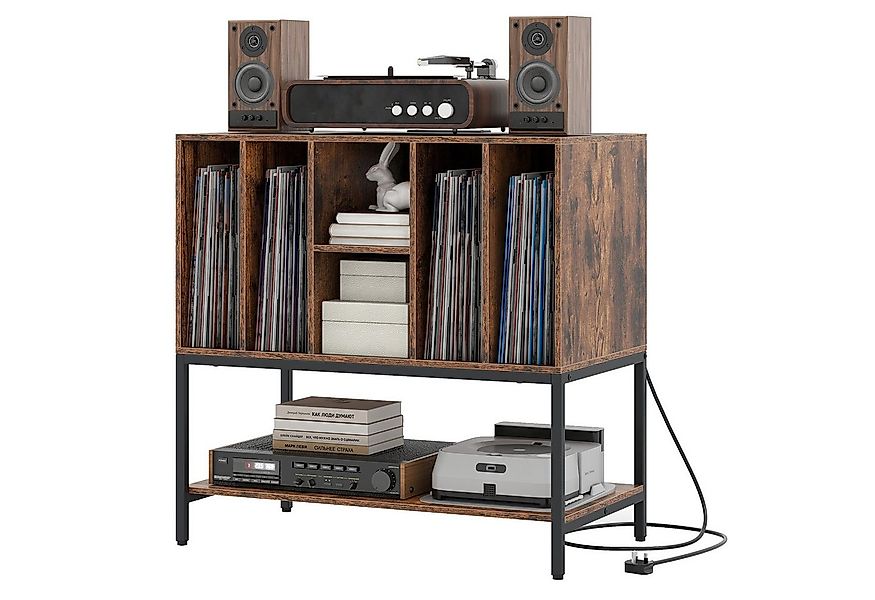 KOMFOTTEU Nachttisch, Plattenspielerständer mit Ladestation & offenes Regal günstig online kaufen