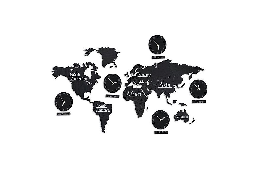relaxdays Wandsticker Weltkarte Holz mit 5 Uhren, A günstig online kaufen