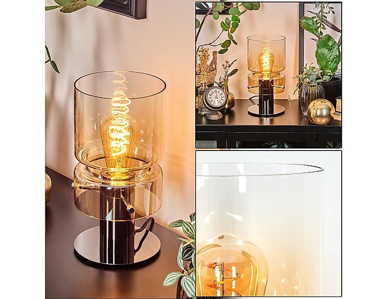 hofstein Tischleuchte Tischlampe aus Metall/Glas in Schwarz/Chrom-/Bernstei günstig online kaufen