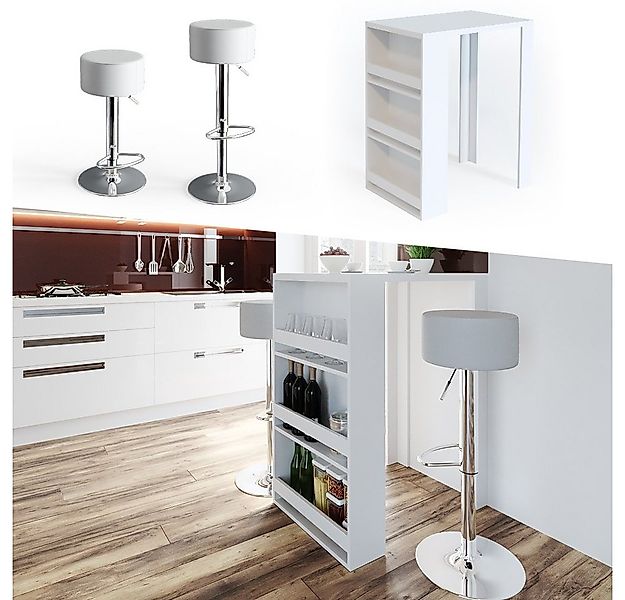 Vicco Bartisch, Weiß, 80 x 57 cm mit 2 Barhockern günstig online kaufen