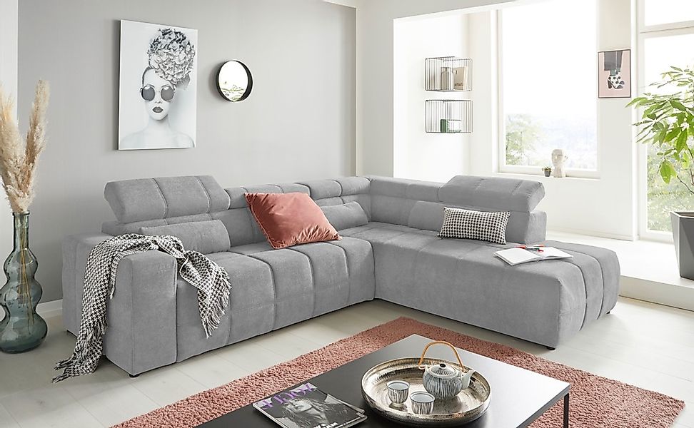 DOMO collection Ecksofa "Brandon L-Form, auch in Leder", inklusive Kopfteil günstig online kaufen
