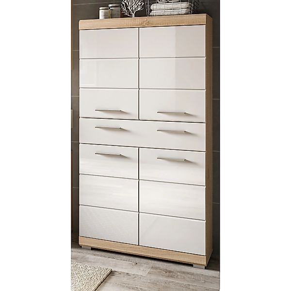 Inn.Furn Badezimmer Midischrank in Weiß Hochglanz und Eiche 74 x 141 cm Mam günstig online kaufen