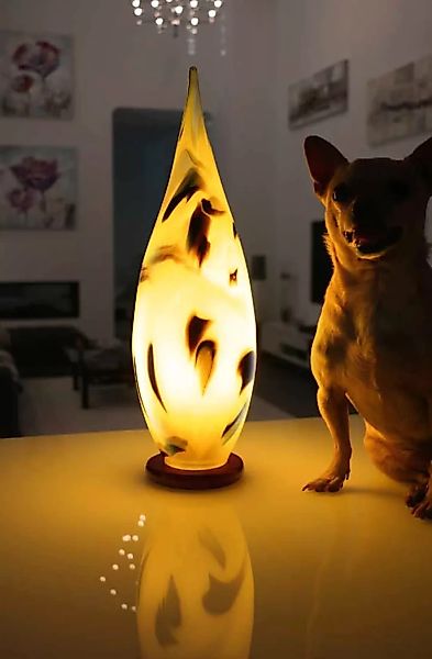 Tischlampe Beleuchtung Lichtquelle Flamme Dekoration Glas Kegel 25cm LED we günstig online kaufen